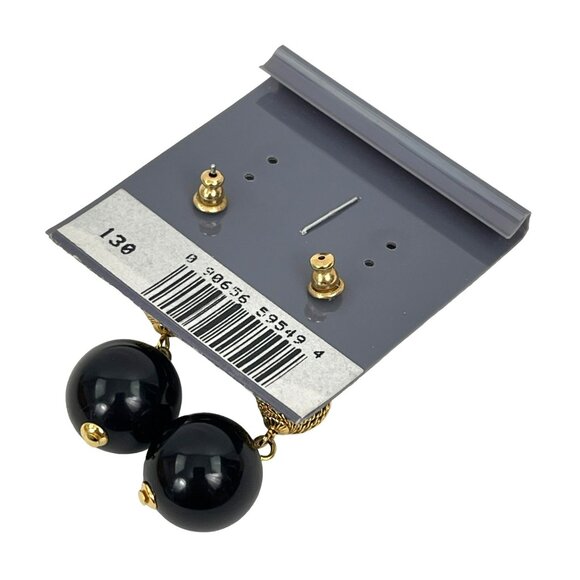 Trifari Surgical Steel Post Earrings Gold Black Ball Drop Pierced Vintage Jewelr - Picture 3 of 5